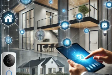 Modern smart home showcasing real estate marketing strategies with advanced technology and sleek design, highlighting smart home devices.