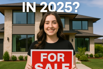 A young woman with long brown hair smiles while holding a camera in a bright, modern setting, symbolizing confidence and creativity in real estate content creation.